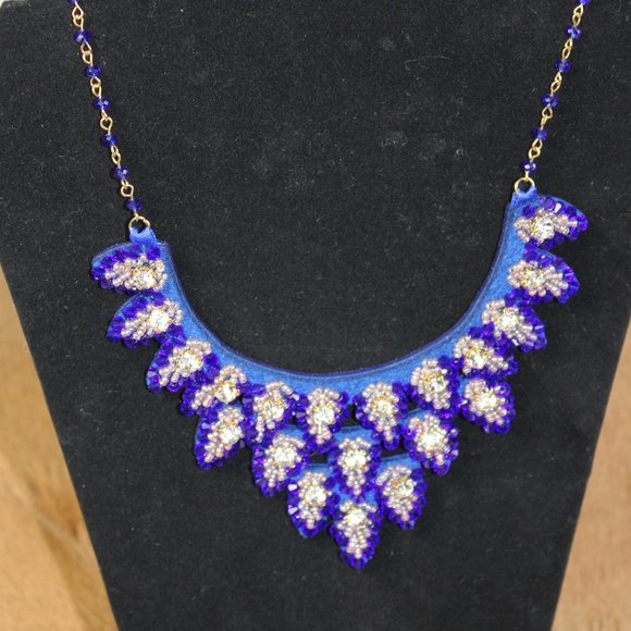 Carolee Royal Blue Simulated Diamond Bead & Crystal Bib Statement Necklace - Picture 4 of 7